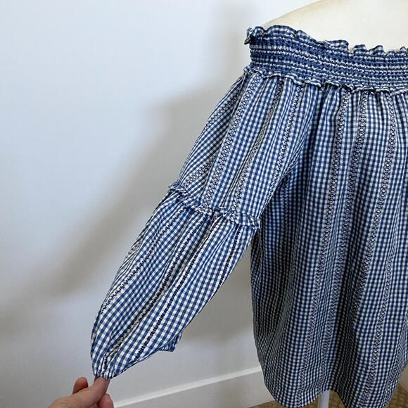 Max Studio Off the Shoulder Gingham Boho Blouse - Size Large - Picture 6 of 8